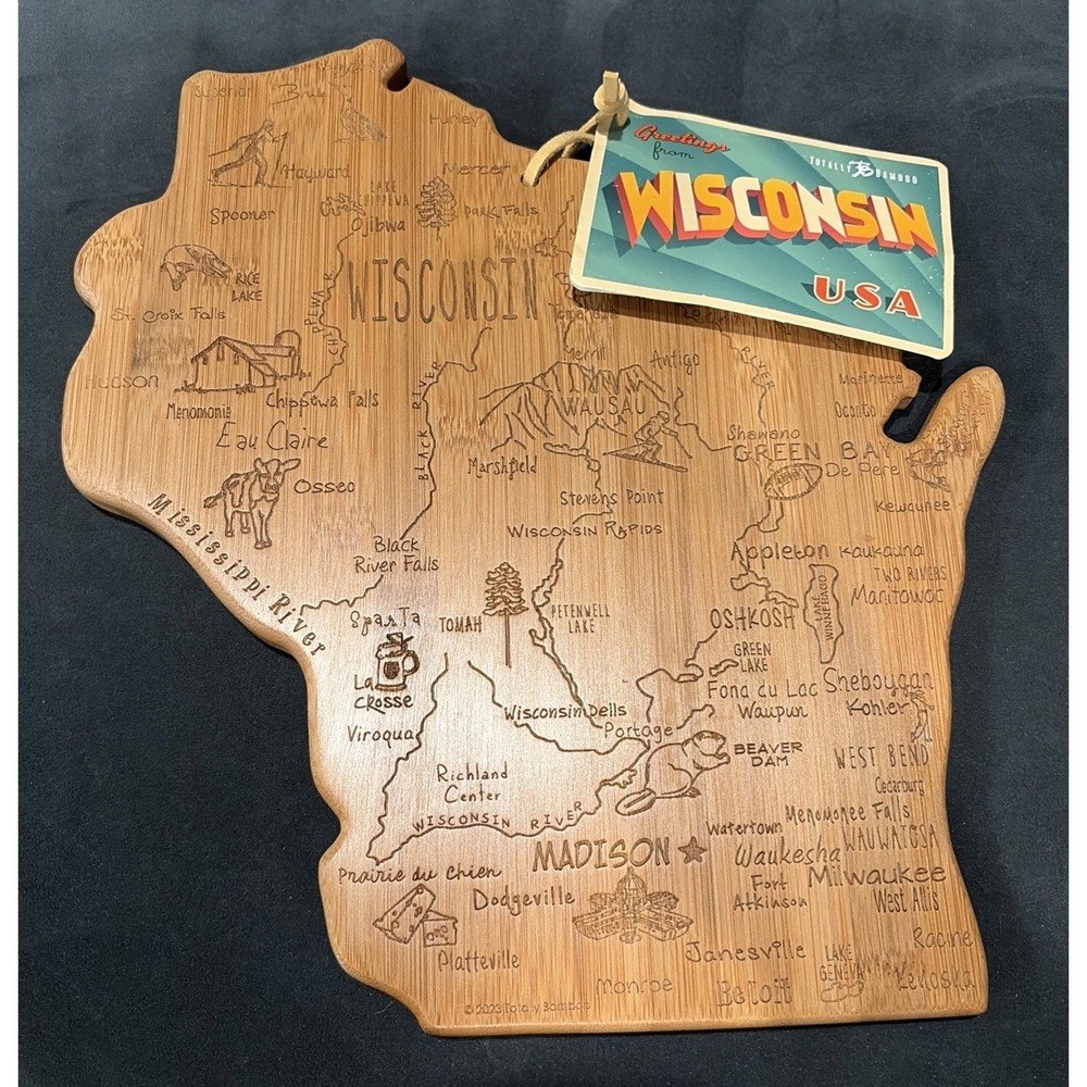 Bamboo Cutting Board Laser Cut State Of Wisconsin Totally Bamboo NEW